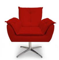 Poltrona Decorativa Opala Base Giratória Cromada Alumínio Vermelho - Casa & Estofados