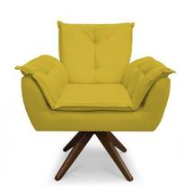 Poltrona Decorativa Opala Base Giratória Suede Amarelo - Casa & Estofados