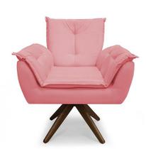 Poltrona Decorativa Opala Base Giratória Suede Rosa - MeularDecor