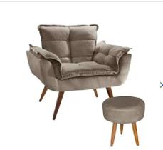 Poltrona Decorativa Opala com Puff Redondo Suede Capuccino - Twdecora Poltrona Decorativa Opala com Puff Redondo Suede Capuccino - Twdecora
