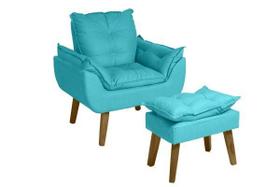 Poltrona Decorativa Opala Glamour com Puff Opala Suede Azul Turquesa Smf Decor Poltrona Decorativa Opala Glamour com Puff Opala Suede Azul Turquesa Smf Decor