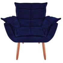 Poltrona Decorativa Opala Luxo Suede Azul Marinho