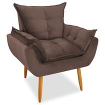 Poltrona Decorativa Opala Pés Palito Veludo Marrom Chamby Móveis