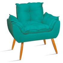 Poltrona Decorativa Opala Pés Retrô Suede Azul Turquesa - Will Decor