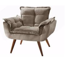 Poltrona Decorativa Opala Sala Sued Marrom Claro - Kimi Design