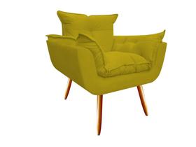 Poltrona Decorativa Opala Suede Amarelo Pés Madeira Mz Decor