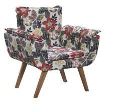 Poltrona Decorativa Opala Suede Composê Estampado Floral e Amarelo - Dora Bela