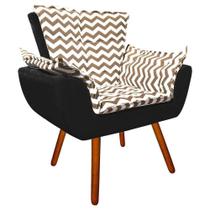 Poltrona Decorativa Opala Suede Composê Estampado Zig Zag Bege D81 e Suede Preto - D'Rossi