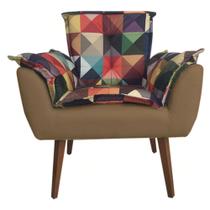 Poltrona Decorativa Opalla Composê Estampa Triangulo Suede Cappuccino - Dominic Decor Poltrona Decorativa Opalla Composê Estampa Triangulo Suede Cappuccino - Dominic Decor