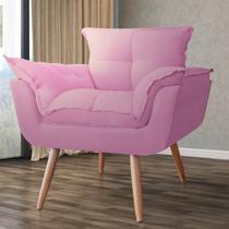 Poltrona Decorativa Opalla Pés Palito Suede Rosa - DS Estofados