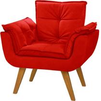 Poltrona Decorativa Opalla Suede Vermelho Pés Palito Caramelo para Sala de Estar Luxo - Bela Decor