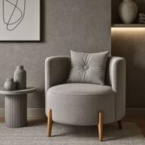Poltrona Decorativa Orgânica Curva Luna Boucle Cinza Claro - Montanaris Decor