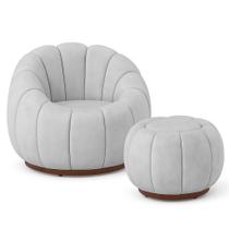 Poltrona Decorativa Orgânica Fixa com Puff Nuvem Boucle - Loja Sheep