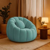 Poltrona Decorativa Orgânica Giratória Cloud Bouclê Azul Turquesa E03 - D'Rossi