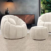 Poltrona Decorativa Orgânica Giratória com Puff Cloud Bouclê E03 - D'Rossi Poltrona Decorativa Orgânica Giratória com Puff Cloud Bouclê E03 - D'Rossi