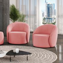 Poltrona Decorativa Orgânica Giratória Kit 2 Lua Suede Rosê D03 - D'Rossi