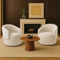 Poltrona Decorativa Orgânica Giratória Kit 2 Névoa Bouclê Bege E03 - D'Rossi Poltrona Decorativa Orgânica Giratória Kit 2 Névoa Bouclê Bege E03 - D'Rossi