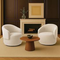 Poltrona Decorativa Orgânica Giratória Kit 2 Névoa Bouclê E03 - D'rossi Cor Bege Poltrona Decorativa Orgânica Giratória Kit 2 Névoa Bouclê E03 - D'rossi Cor Bege