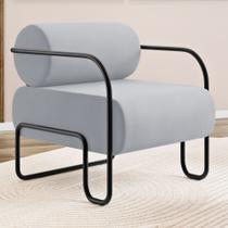 Poltrona Decorativa Orgânica Living Miska Veludo Cinza Claro - Desk Design