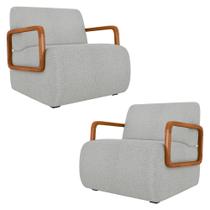 Poltrona Decorativa Orgânica para Sala Kit 2 Belarus K04 Bouclê Cinza Claro - Mpozenato