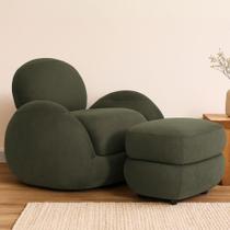 Poltrona Decorativa Orgânica Para Sala Living com Puff Brugge P07 Linho Tramado Verde Musgo - Lyam Decor Poltrona Decorativa Orgânica Para Sala Living com Puff Brugge P07 Linho Tramado Verde Musgo - Lyam Decor