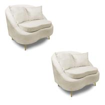 Poltrona Decorativa Orgânica Pé Ferro Dou Kit 2 Zaya Bouclê C05 - D'rossi Cor Terra