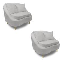 Poltrona Decorativa Orgânica Pé Ferro Dourado Kit 2 Zaya Bouclê Cinza C05 - D'Rossi