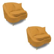 Poltrona Decorativa Orgânica Pé Ferro Dourado Kit 2 Zaya Bouclê Most C05 - D'Rossi