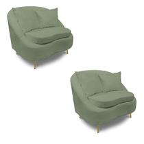 Poltrona Decorativa Orgânica Pé Ferro Dourado Kit 2 Zaya Bouclê Pistache C05 - D'Rossi