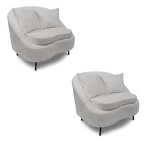 Poltrona Decorativa Orgânica Pé Ferro Preto Kit 2 Zaya Bouclê C05 - D'Rossi