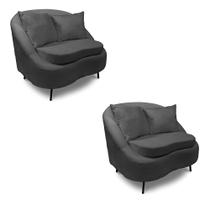 Poltrona Decorativa Orgânica Pé Ferro Preto Kit 2 Zaya Bouclê Grafit C05 - D'Rossi