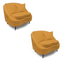 Poltrona Decorativa Orgânica Pé Ferro Preto Kit 2 Zaya Bouclê Most C05 - D'Rossi