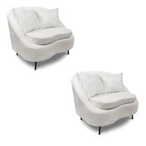 Poltrona Decorativa Orgânica Pé Ferro Preto Kit 2 Zaya Bouclê Offwte - D'Rossi