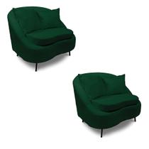 Poltrona Decorativa Orgânica Pé Ferro Preto Kit 2 Zaya Bouclê Verde C05 - D'Rossi