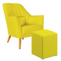 Poltrona Decorativa Orion Bordada com Puff Izar Sued Amarelo Aradecor