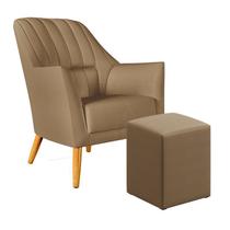 Poltrona Decorativa Orion Bordada com Puff Izar Sued Capuccino Aradecor