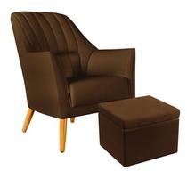 Poltrona Decorativa Orion Bordada com Puff Quasar Sued Marrom Aradecor