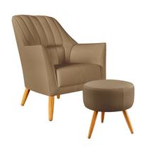 Poltrona Decorativa Orion Bordada com Puff Solar Sued Capuccino Aradecor