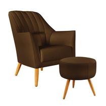 Poltrona Decorativa Orion Bordada com Puff Solar Sued Marrom Aradecor