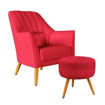 Poltrona Decorativa Orion Bordada com Puff Solar Sued Vermelho Aradecor