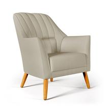 Poltrona Decorativa Orion Bordada Couro Bege Aradecor