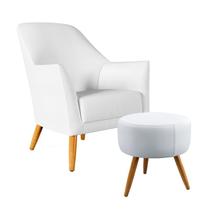 Poltrona Decorativa Orion com Puff Solar Couro Branco Aradecor