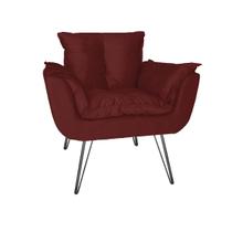 Poltrona Decorativa Para Recepção Com Pés de Ferro Opala Suede Vermelho Bordo - DL Decor