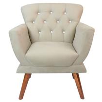 Poltrona Decorativa Para Recepção Escritório Salão Sala Estar Jantar Florença Botão Strass - Sued Bege