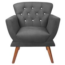 Poltrona Decorativa Para Recepção Escritório Salão Sala Estar Jantar Florença Botão Strass - Sued Cinza Poltrona Decorativa Para Recepção Escritório Salão Sala Estar Jantar Florença Botão Strass - Sued Cinza