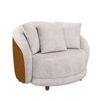 Poltrona Decorativa para Sala 122cm Pés Madeira Kaly M22 Sintético Caramelo/Linho Bege - Mpozenato