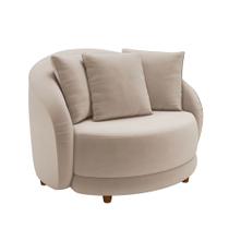 Poltrona Decorativa para Sala 122cm Pés Madeira Kaly M22 Veludo Bege - Mpozenato