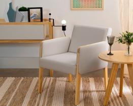 Poltrona Decorativa para Sala Arpoador Oppa Design - Natural e Tecido Off White
