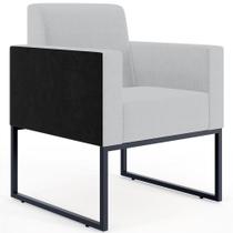 Poltrona Decorativa para Sala Base fixa de Metal Helô L02 Linho Cinza Material Sintético Preto - Lyam Decor