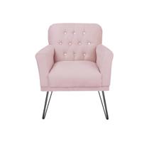 Poltrona Decorativa Para Sala de Espera Pés de Ferro Anitta Corano Rosa Bebe - LM DECOR